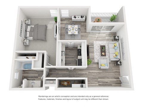 Floor plan for 1 bed, 1 bath, 750 sqft